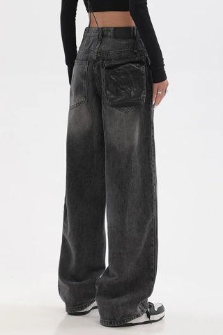 Siyah Vintage Yıkamalı Baggy Jean Pantolon