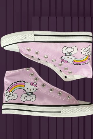 Pembe Hello Kitty Choose Happiness Uzun Kanvas Ayakkabı
