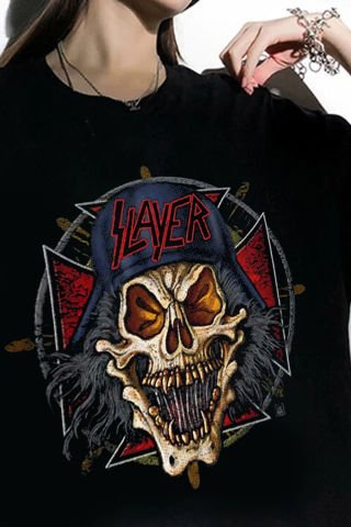 Siyah Renk Slayer Büyük Baskılı Geniş Kesim Unisex T-shirt