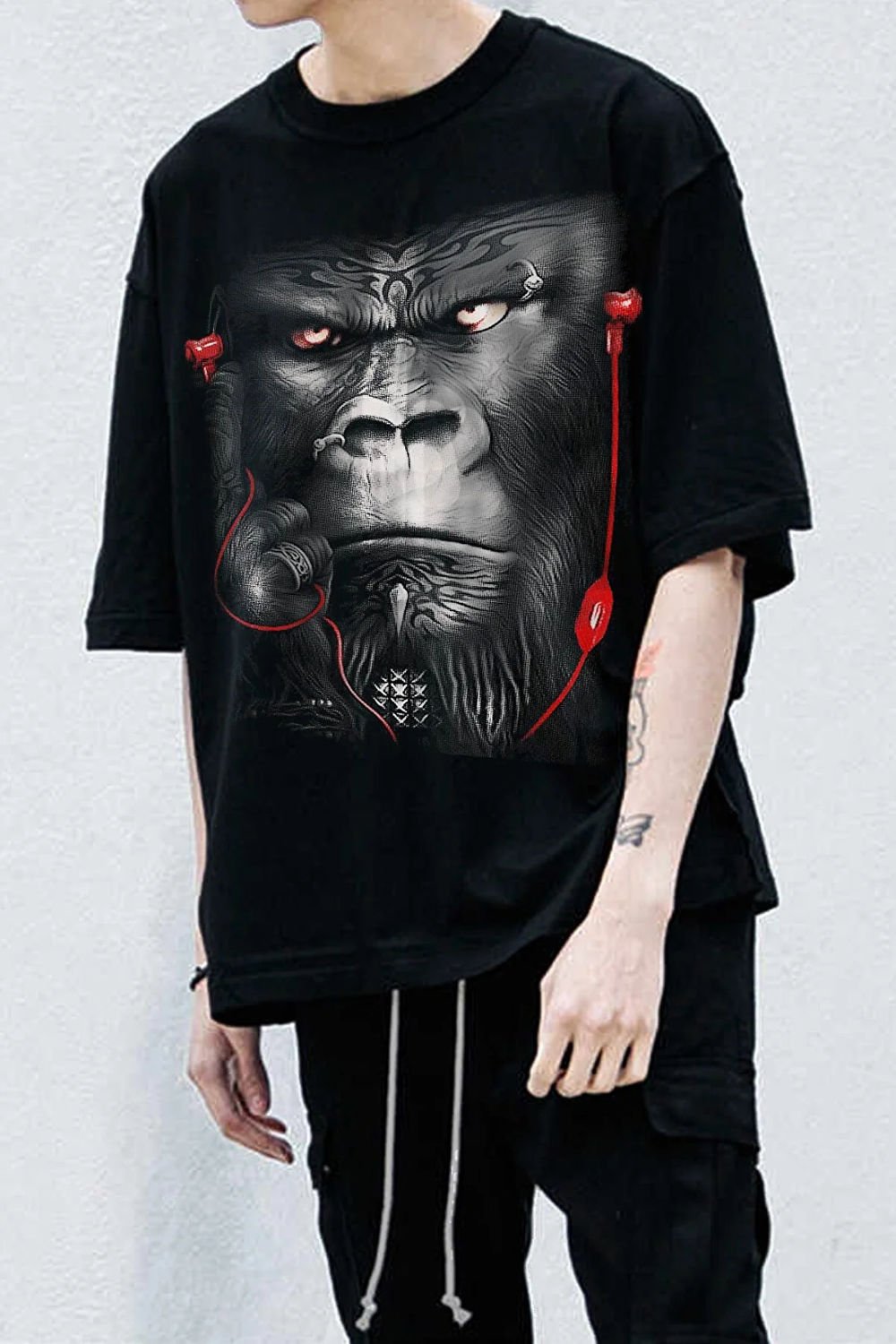Siyah Renk Goril Büyük Baskılı Unisex T-shirt