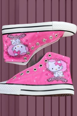 Pembe Hello Kitty-Charmmy Kitty Uzun Kanvas Ayakkabı