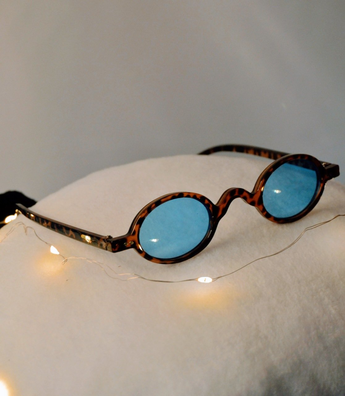 Mavi Cam Leopar Çerçeve Mini Retro Güneş Gözlük