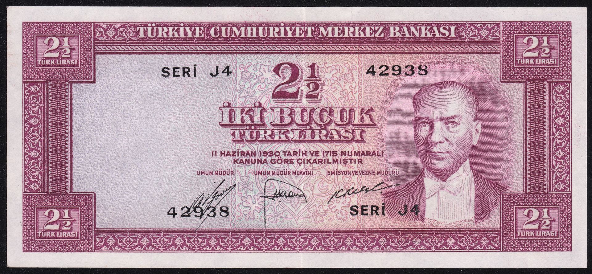 5. Emisyon 1. Tertip 2.5 Lira J4 42938 ÇA