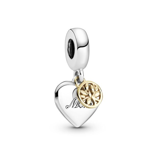 Nur Silver Gold Detay Hayat Ağacı Family Kalp Gümüş Charm NUR-BL00141