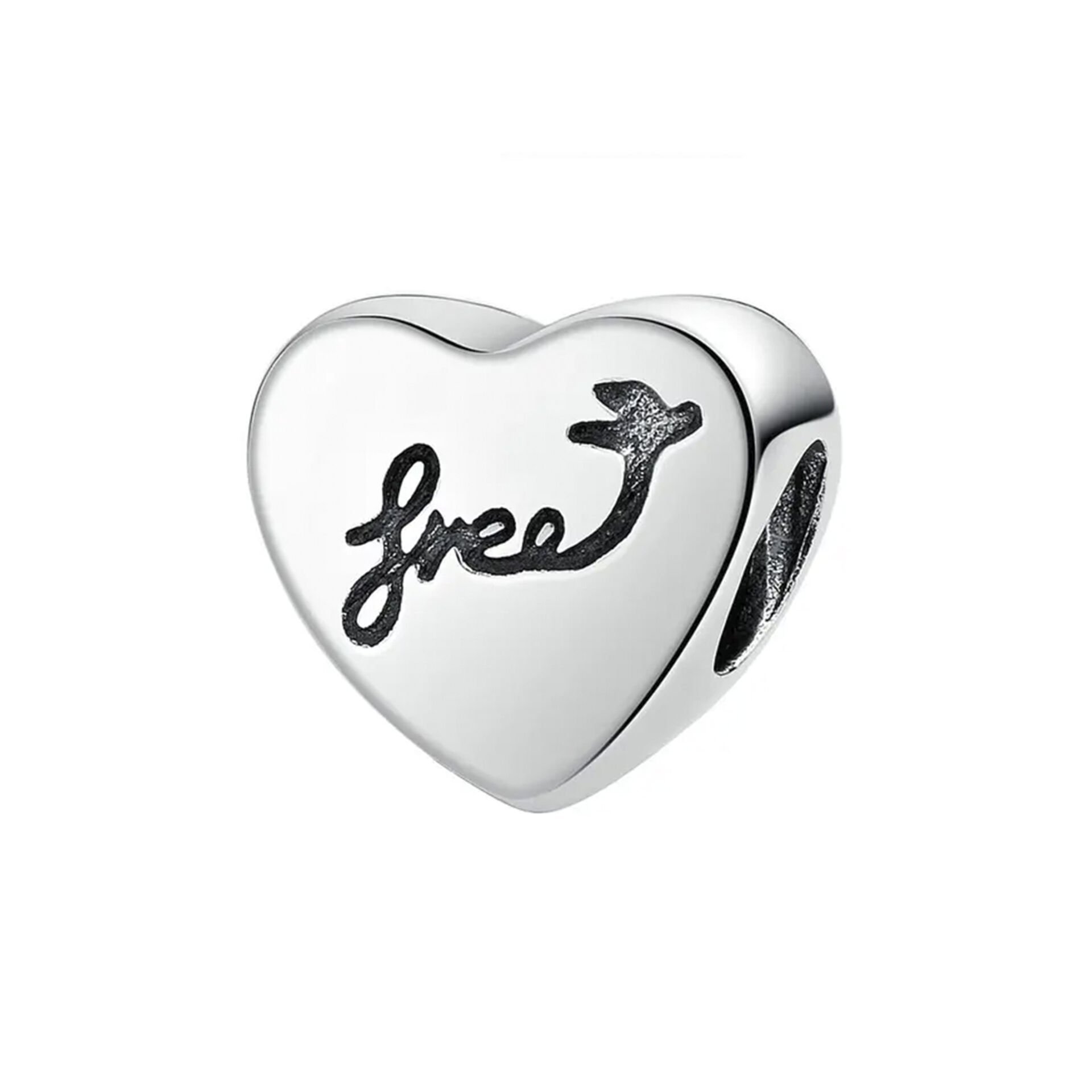 Nur Silver Free Yazılı Kalp Gümüş Charm NUR-BL00150
