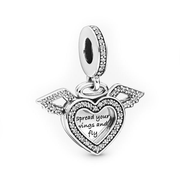 Nur Silver Melek Kanatlı Sallantılı Kalp Gümüş Charm NUR-BL00153