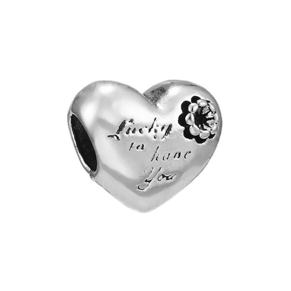 Nur Silver Lucky To Have You Yazılı Kalp Gümüş Charm NUR-BL00163