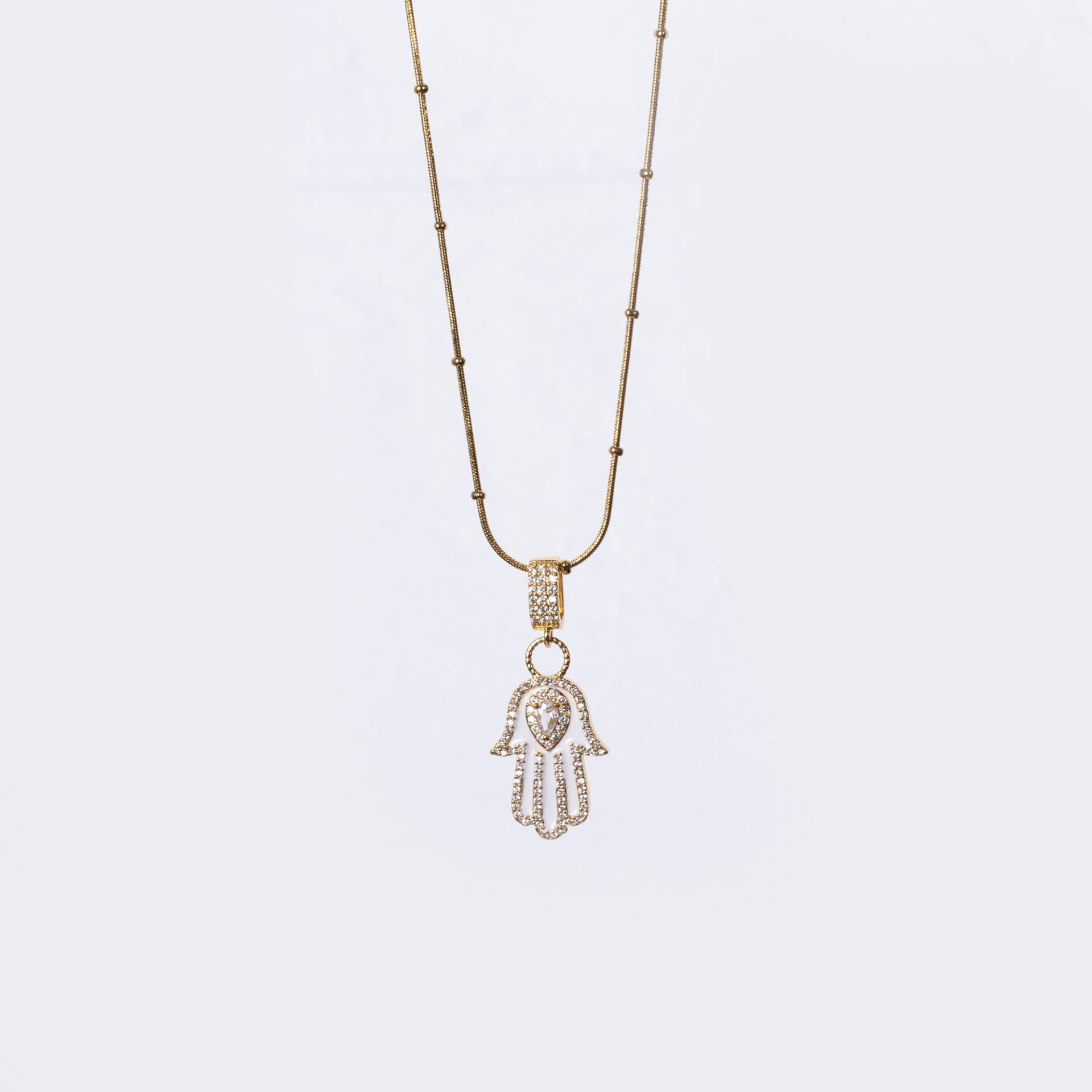Nur Silver Fatma Ana Eli Madalyon Gold Çelik Kolye - NUR-CL00336