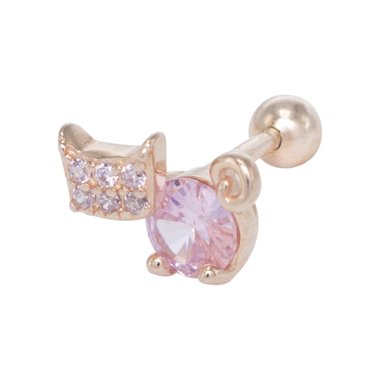 Nur Silver Pembe Taşlı Kedi Tragus Gümüş Küpe NUR-KP02000