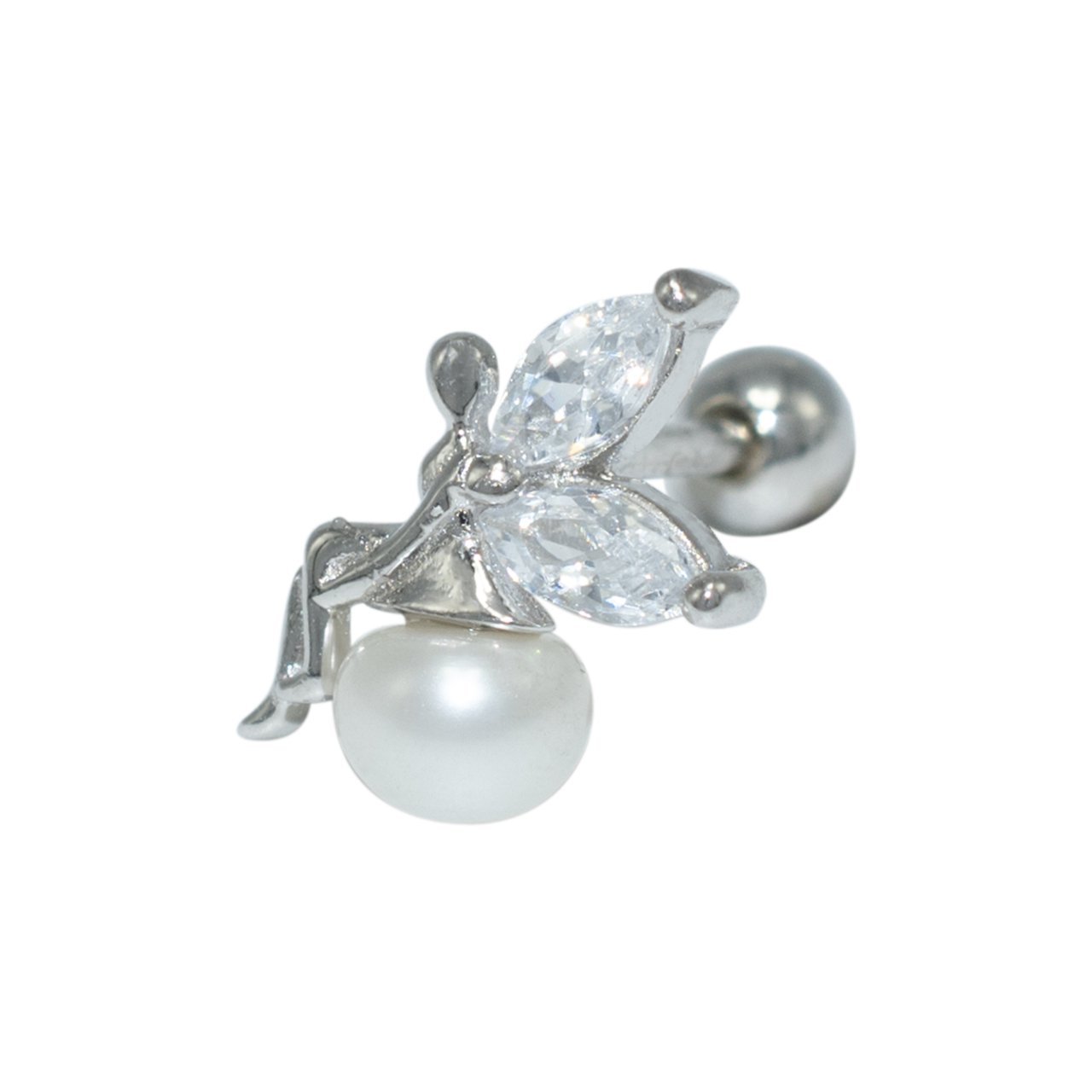 Nur Silver İncili Melek Tragus Gümüş Küpe NUR-KP02036