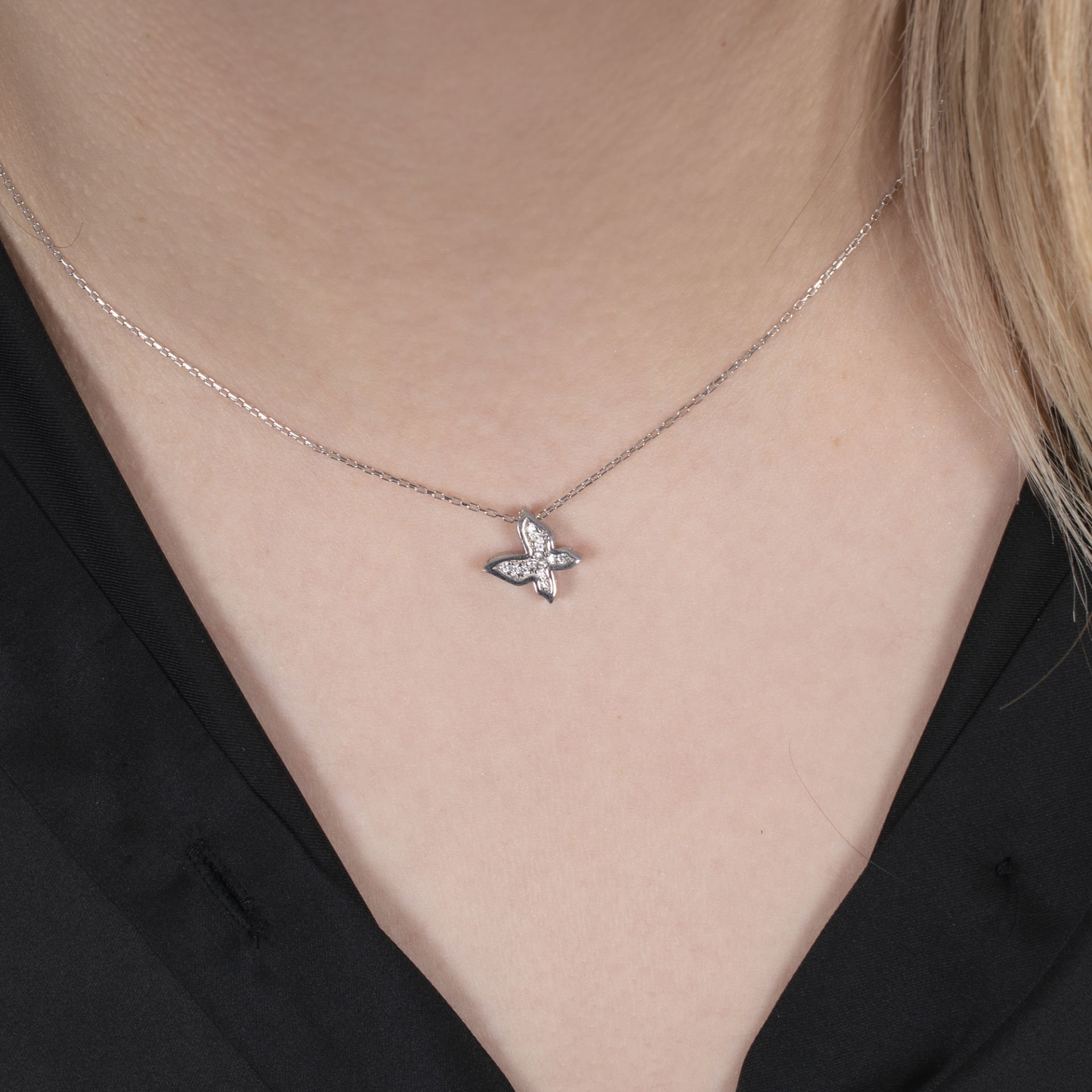Nur Silver Taşlı Kelebek Gümüş Kolye - NUR-KY03173
