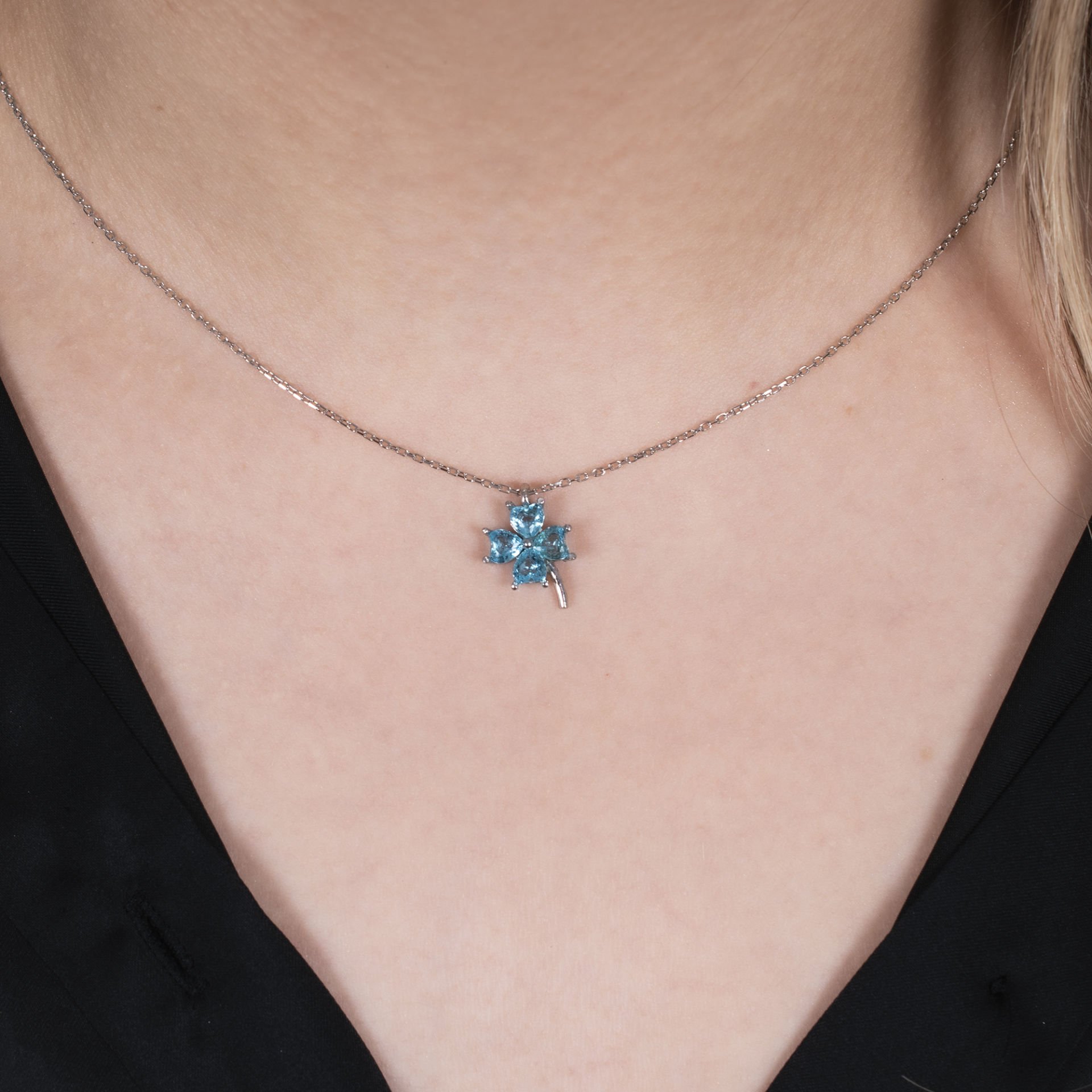 Nur Silver Mavi Yonca Gümüş Kolye - NUR-KY03180