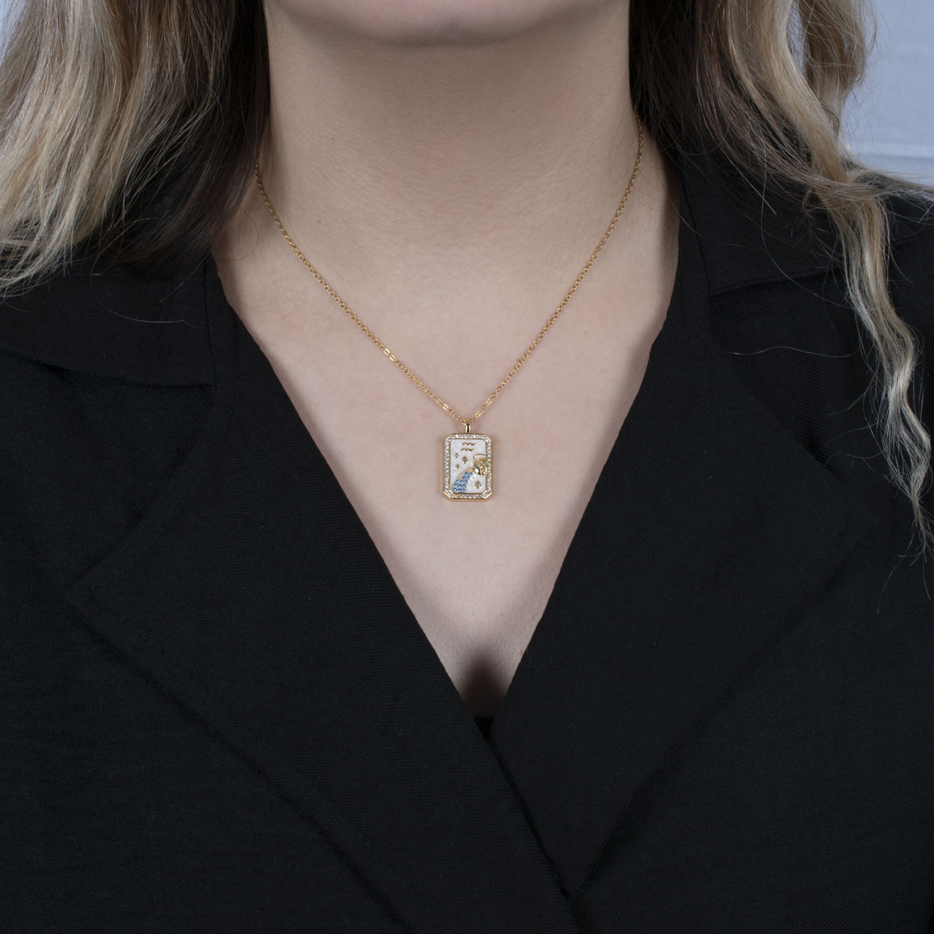 Nur Silver Çelik Kova Burcu Kolye - NUR-KY03216