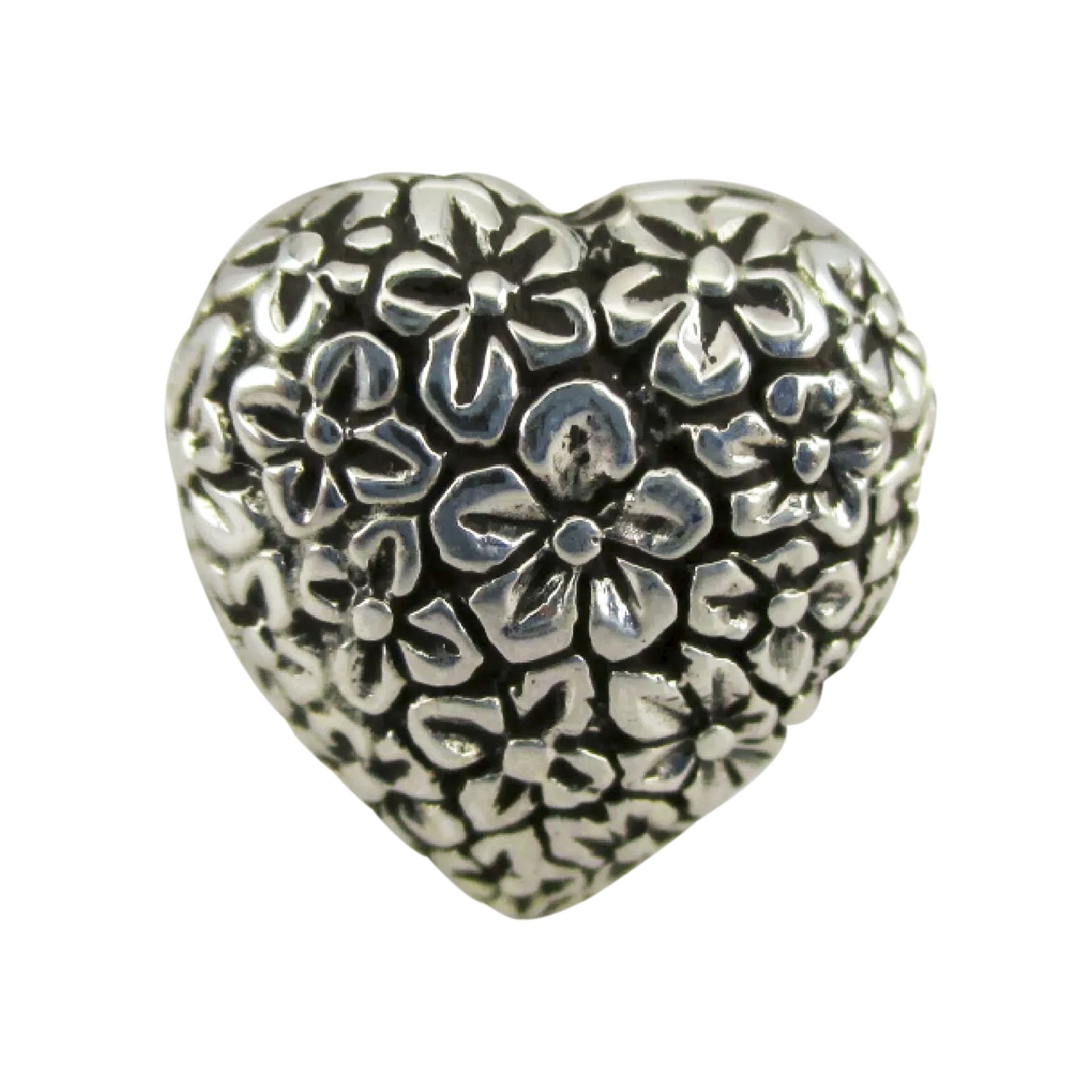 Nur Silver Çiçekli Kalp Gümüş Charm - NUR-CH00002