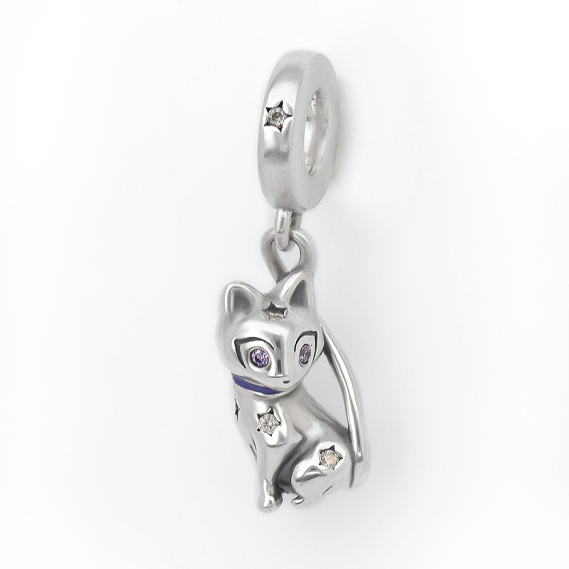 Nur Silver Gümüş Tılsımlı Yıldızlı Kedi Gümüş Sallantılı Charm - NUR-CH00006