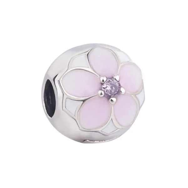 Nur Silver Durdurucu Pembe Çiçek Gümüş Charm NUR-BL10028