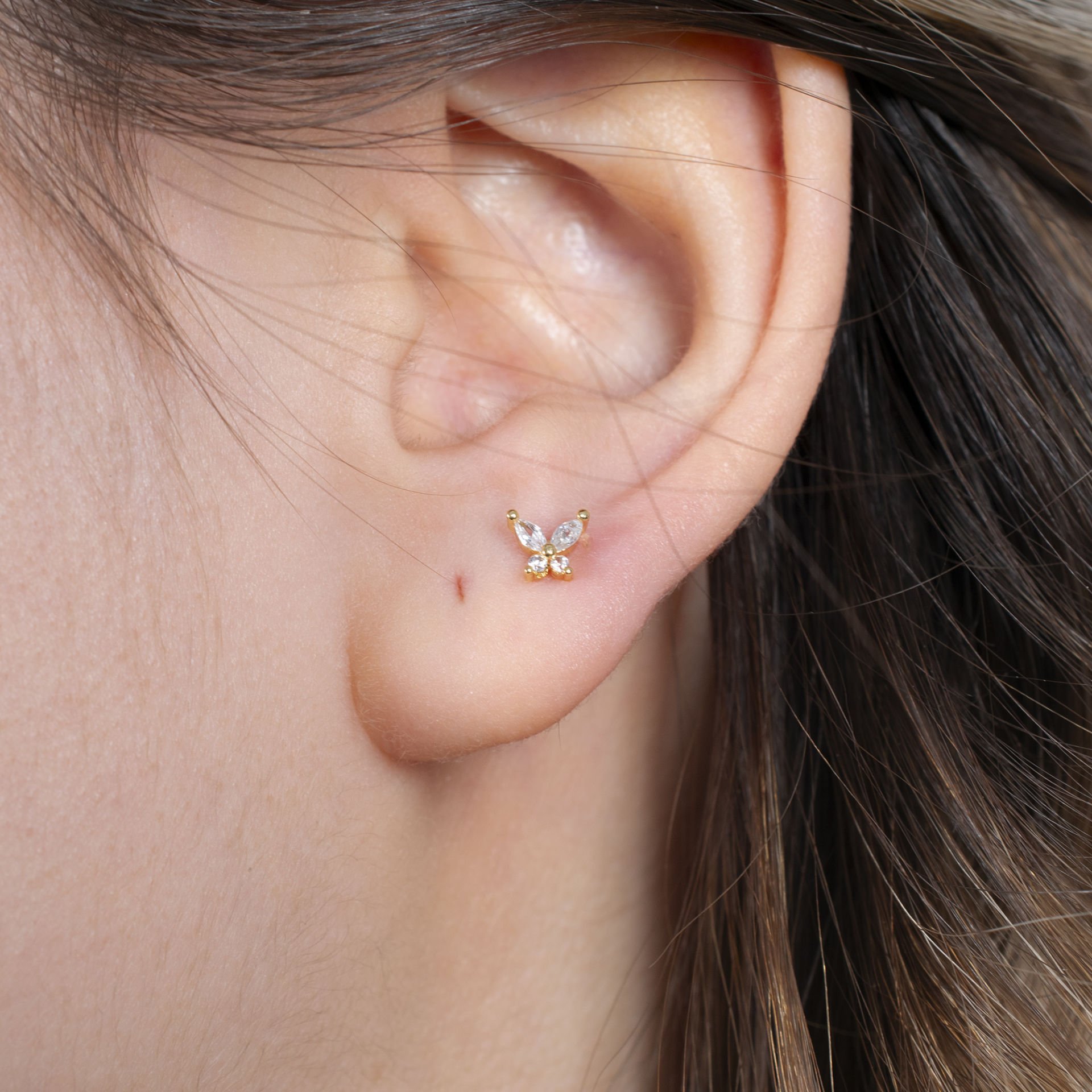 Nur Silver Kelebek Figürlü Çelik Tragus Küpe - NUR-KE03267