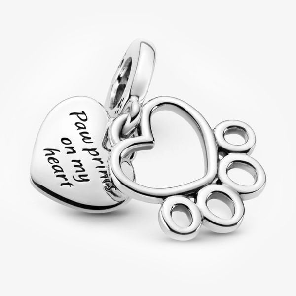 Nur Silver Kalp ve Pati İzi Sallantılı Gümüş Charm NUR-BL00268