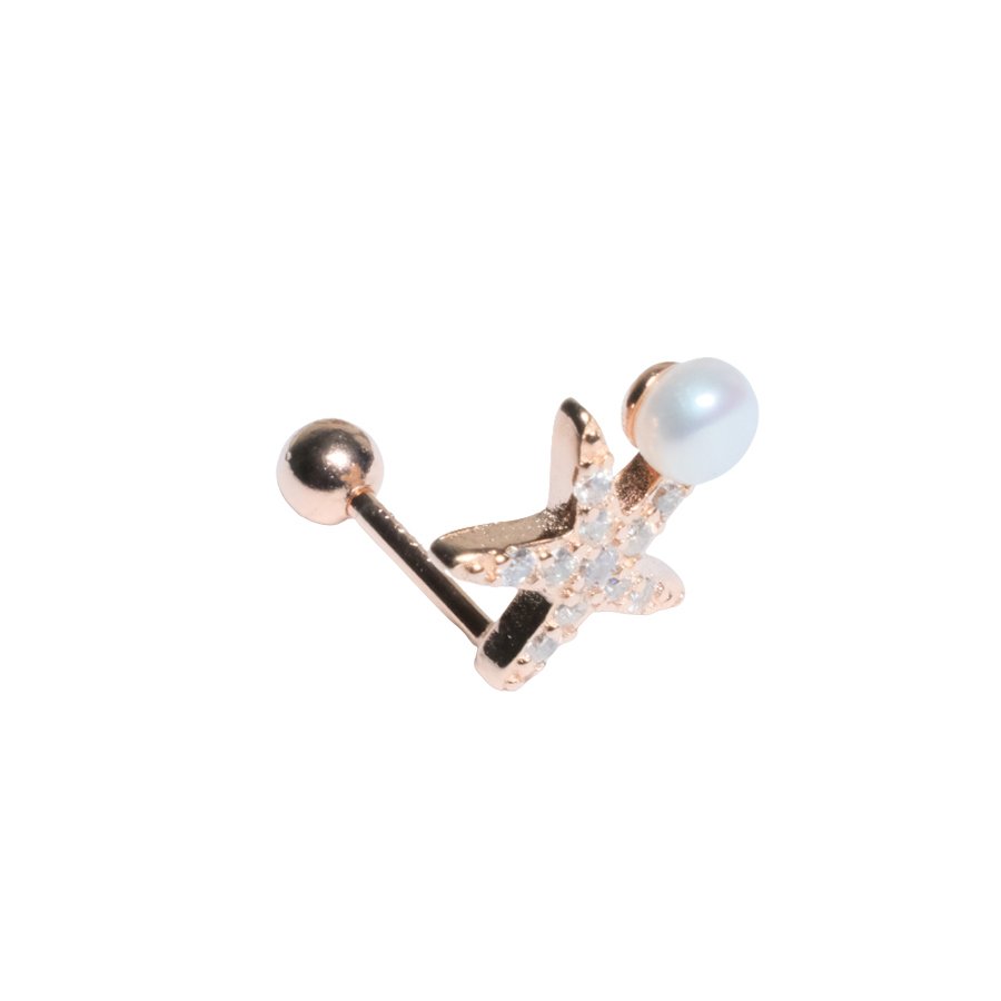 Nur Silver Deniz Yıldızlı İncili Tragus Gümüş Küpe NUR-KP00262