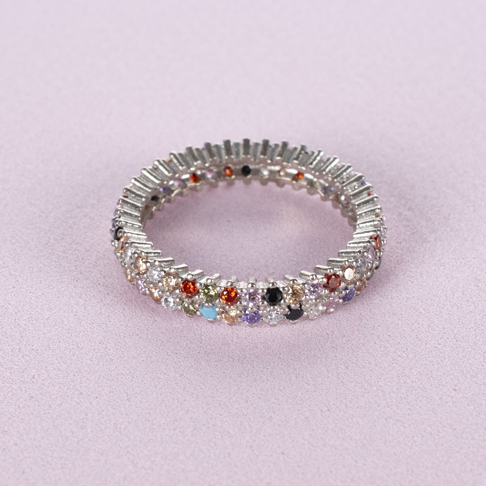 Nur Silver Renkli Taşlı Tamtur Gümüş Yüzük - NUR-YK00404