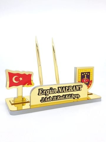 Jandarma Logolu Türk Bayraklı Masa İsimlik