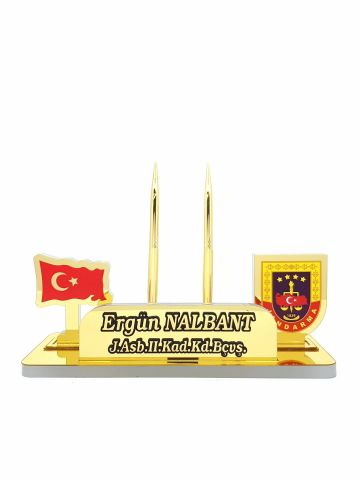 Jandarma Logolu Türk Bayraklı Masa İsimlik