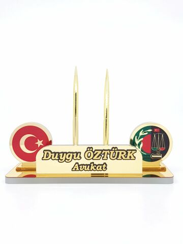 Türk Bayrağı Ve Baro Logolu Masa İsimliği