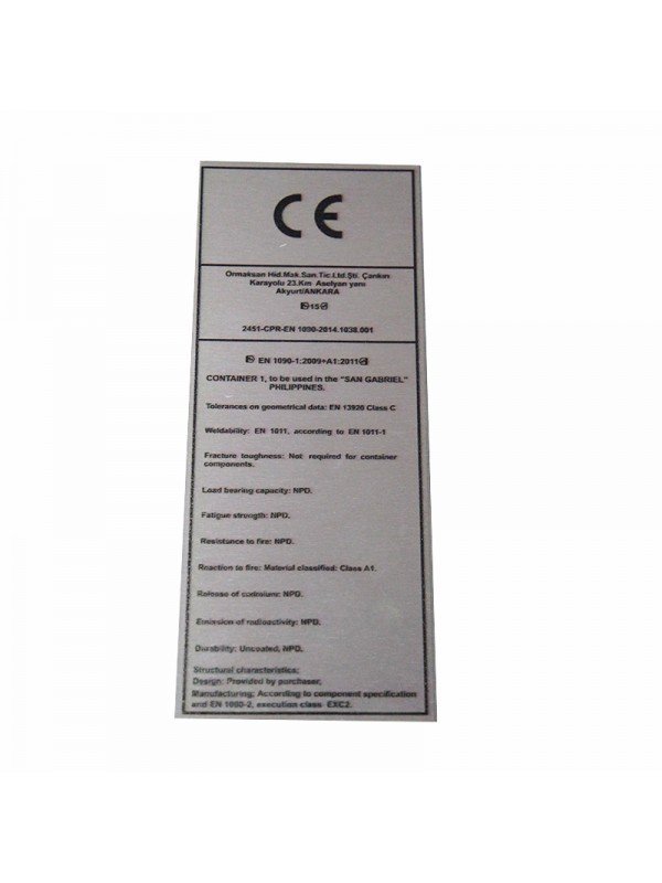 UV Metal Etiket ölçüler: 15 x 6 cm