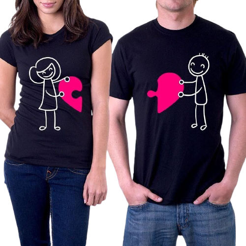 Sevgililer Gününe Özel Puzzle Kalp Çift T-Shirt