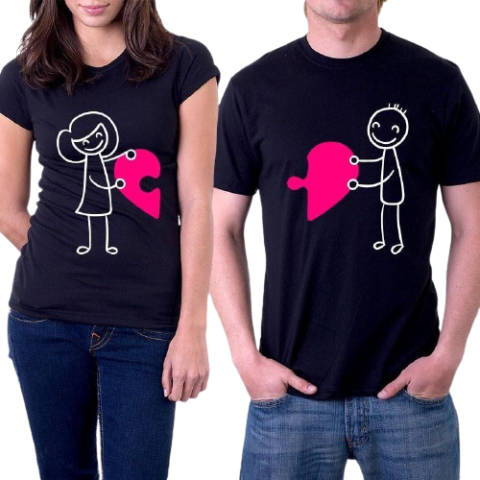 Sevgililer Gününe Özel Puzzle Kalp Çift T-Shirt