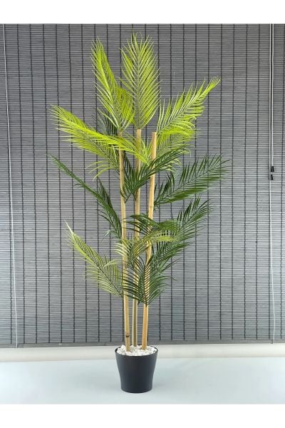 Yapay Çiçek Areka Ağacı Palmiye Ağacı Bambu Gövdeli Saksılı 18 Yaprak 125 Cm