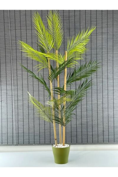 Yapay Çiçek Areka Ağacı Palmiye Ağacı Bambu Gövdeli Saksılı 18 Yaprak 125 Cm