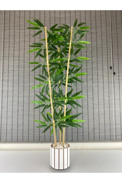 Dekoratif Yapay Yapraklı 3 Gövde Bambu Ağacı 110cm Ahşap Saksılı Yeni Ürün %100 Orjinal Bambu