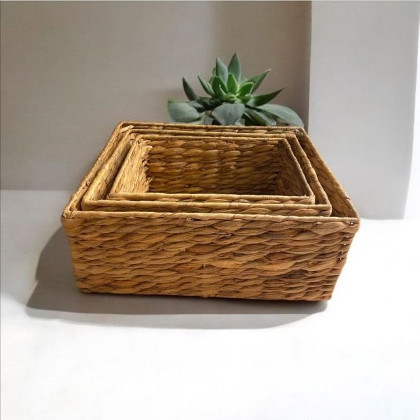 Bahçem Dekoratif Natural Seagrass Dikdörtgen Hasır Sepet Düzenleyici / Organizer 3'lü Set