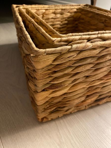 Bahçem Dekoratif Natural Seagrass Dikdörtgen Hasır Sepet Düzenleyici / Organizer 3'lü Set