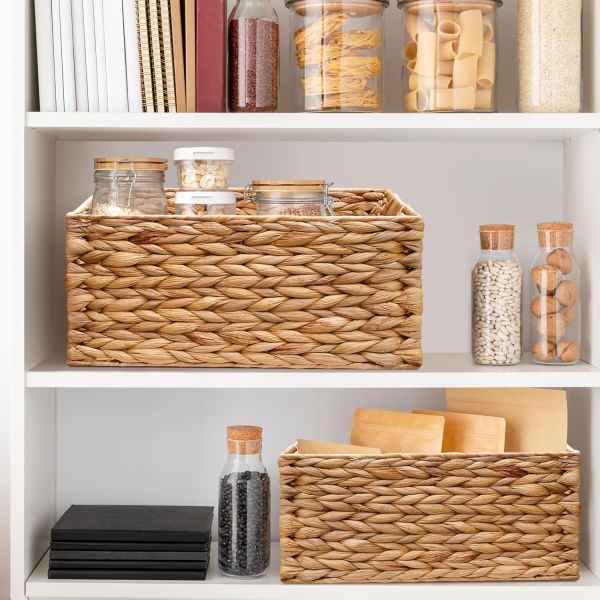 Bahçem Dekoratif Natural Seagrass Dikdörtgen Hasır Sepet Düzenleyici / Organizer 3'lü Set