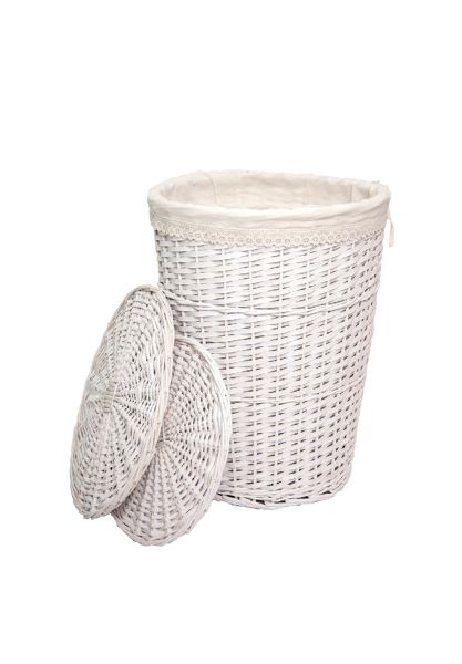 Bahçem Yuvarlak Kapaklı Beyaz Hasır 4'lü Set Kirli Çamaşır Sepeti Astarlı