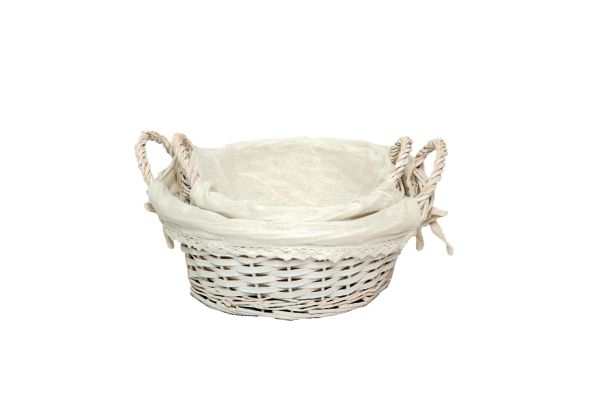 Bahçem Yuvarlak Kapaklı Beyaz Hasır 4'lü Set Kirli Çamaşır Sepeti Astarlı