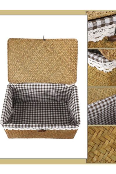 Bahçem Bambu Çok Amaçlı Sepet Düzenleyici Organizer Dantel Kenarlı Astarlı 4'lü Set