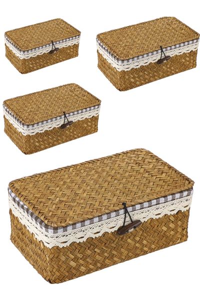 Bahçem Bambu Çok Amaçlı Sepet Düzenleyici Organizer Dantel Kenarlı Astarlı 4'lü Set