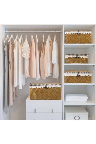 Bahçem Bambu Çok Amaçlı Sepet Düzenleyici Organizer Dantel Kenarlı Astarlı 4'lü Set