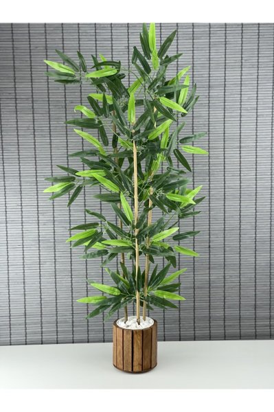 Bahçem Yapay Yoğun Yapraklı Dekoratif Bambu Ağacı Ahşap Saksılı 100cm