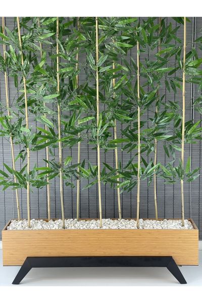 Ahşap 1 Mt Saksılı 10 Gövde 180cm Modern Ayaklı Dikdörtgen Yapay Yapraklı Dekoratif Bambu Seperatör