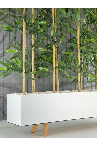 Ahşap Ayaklı 1mt Saksılı 10 Bambu Gövdeli 180cm Dikdörtgen Yapay Yapraklı Dekoratif Bambu Seperatör