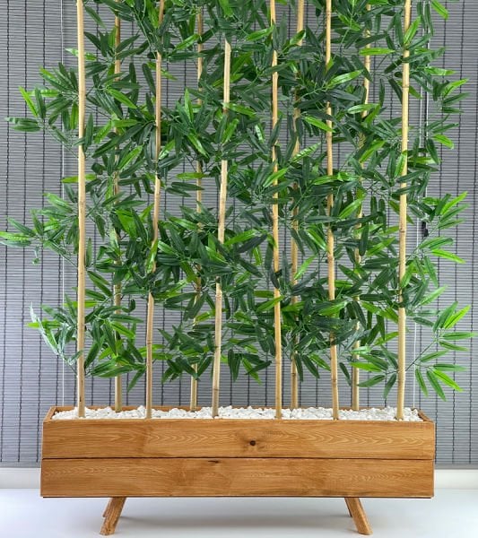 Bahçem Ahşap Çam 1mt Saksılı 10 Bambu Gövdeli 180cm Dikdörtgen Yapay Yapraklı Dekoratif Bambu Seperatör