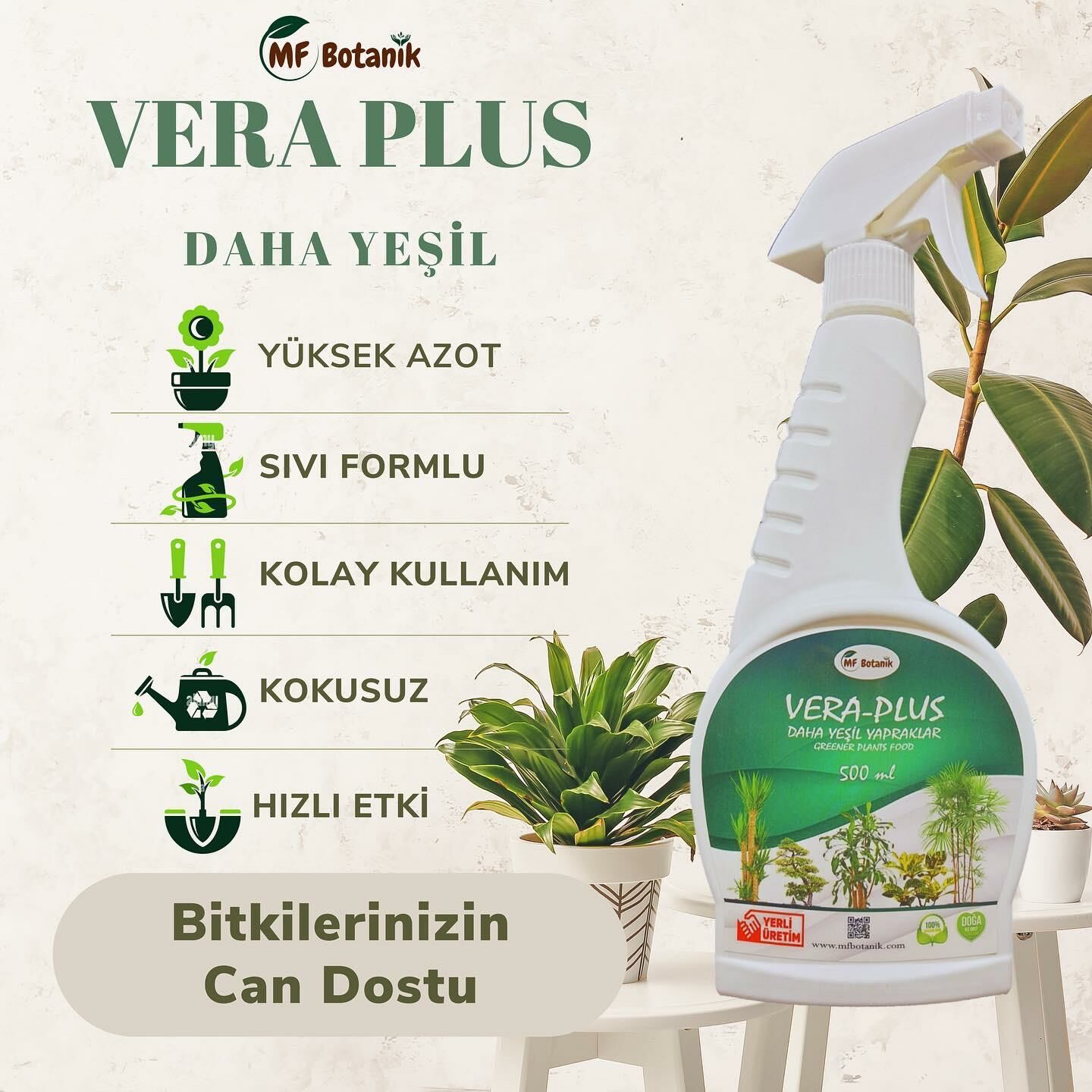Vera-Plus Daha Yeşil Yapraklar İçin Özel Sprey Sıvı Bitki Besini 500 ML