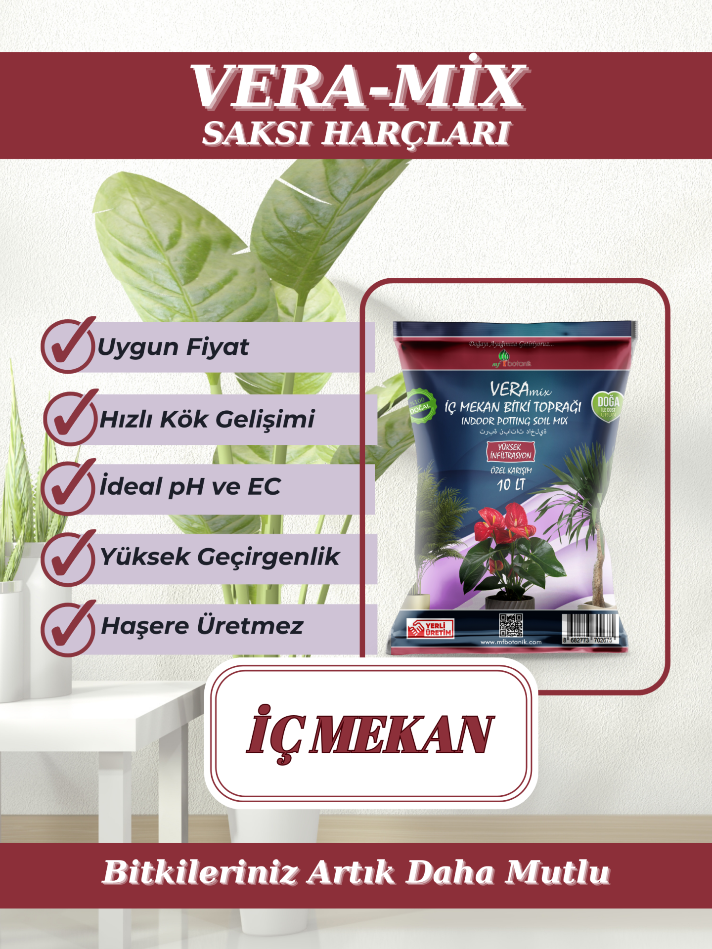 Vera Iç Mekan Bitki Toprağı 10 Litre Iç Mekan Çiçek Toprağı Toprak Harcı