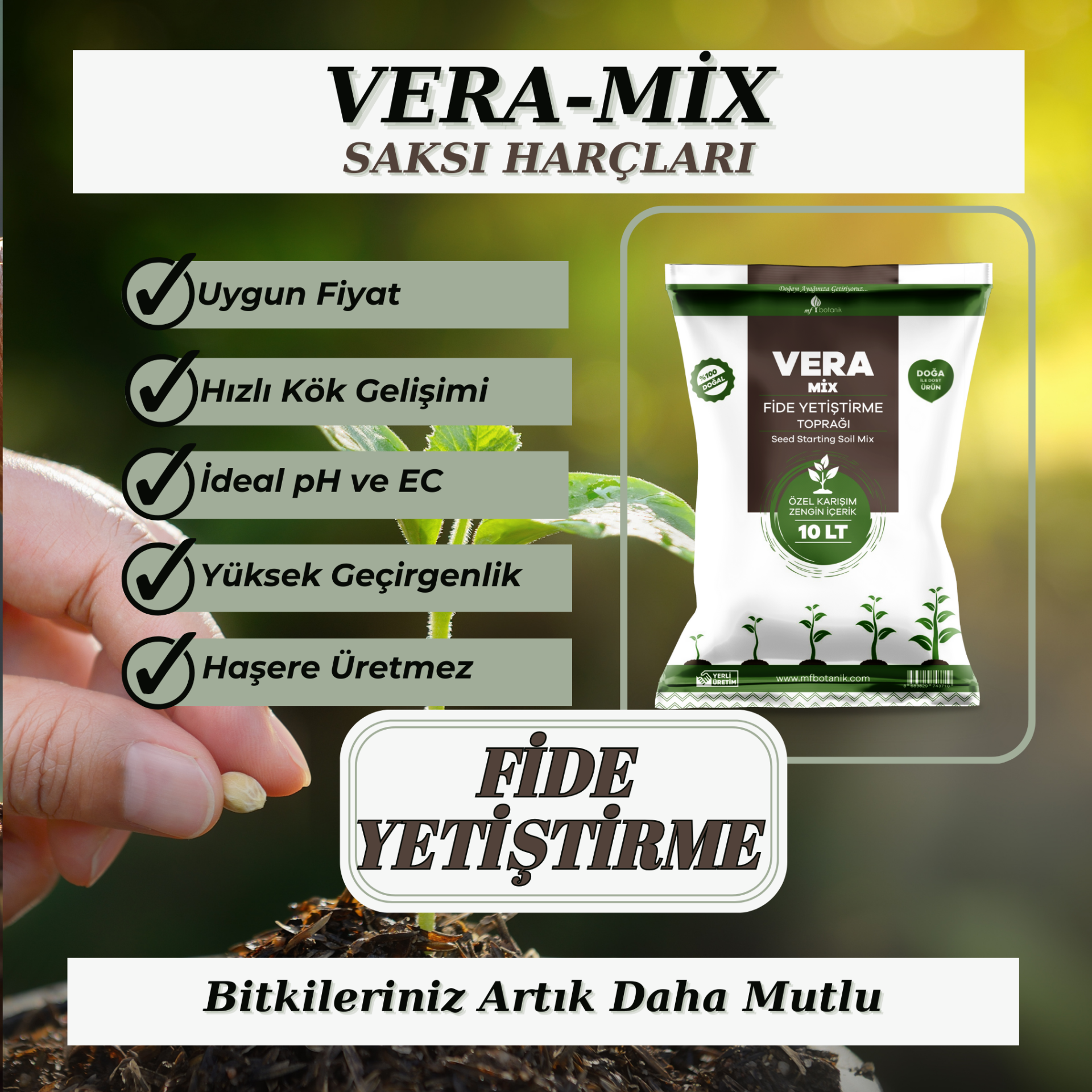 Fide Yetiştirme Toprağı 10 Litre Tohum Çimlendirme Harcı Cocopeat, Perlit, Solucan Gübresi Karışımlı