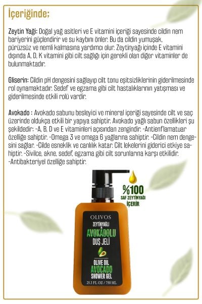 Doğal Zeytinyağlı Avokadolu Banyo Ve Duş Jeli Avokado Zeytinyağı Kuru Cilt Nemlendirici 4 ADET 750ML