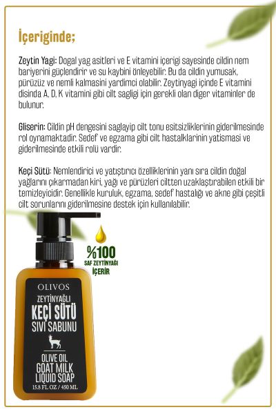 Doğal Zeytinyağlı Keçi Sütlü Sıvı Sabun Zeytinyağı El Sabunu Yoğun Nemlendirici 3 ADET 450 Ml